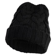Chunky Cable Knit Cuff Long Beanie - Black OSFM