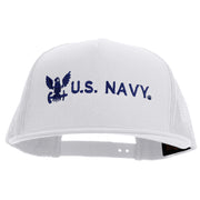 Licensed Eagle U.S. Navy Embroidered 5 Panel Mesh Trucker Snapback Cap - White OSFM