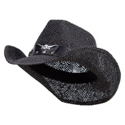 Big Size Bull Emblem Coyboy Hat - Black XL-2XL