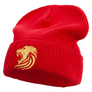 Gold Lion Embroidered Big Size Cuff Long Beanie - Red XL-3XL