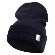 Made in USA Eagle U.S. Navy Logo Embroidered 12 Inch Solid Knit Cuff Long Beanie