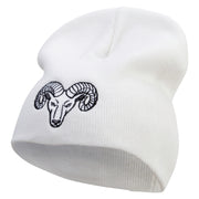 Angry Ram Head Embroidered Big Size Superior Cotton Short Knit Beanie - White XL-3XL