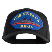 USS Nevada BB 36 Blue Patched Solid Cotton Twill 5 panel Mesh Back Cap - Black OSFM