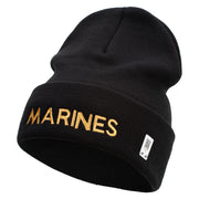 Marines Logo Embroidered 12 Inch Solid Knit Cuff Long Beanie Made in USA - Black OSFM