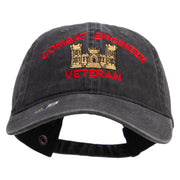 Licensed Combat Engineer Veteran Embroidered Washed Solid Pigment Dyed Cotton Twill Brass Buckle Cap - Black OSFM