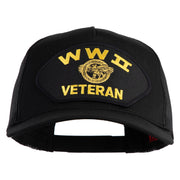 WWII Veteran Patched Solid Cotton Twill 5 panel Mesh Back Cap - Black OSFM