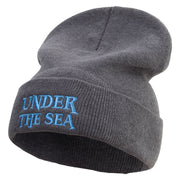 Under The Sea Logo Embroidered Big Size Superior Cotton Long Knitting Beanie - Grey XL-3XL