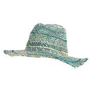 Women's Woven Paper Fringe Edge Fedora Hat - Blue Green OSFM
