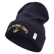 US Marine Corps Embroidered 12 Inch Solid Knit Cuff Long Beanie Made in USA - Navy OSFM