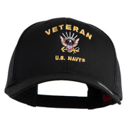 Veteran US Navy Embroidered Solid Cotton Twill Mesh Prostyle Cap - Black OSFM