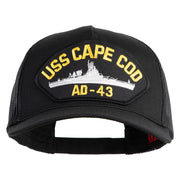 USS Cape Cod AD 43 Patched Solid Cotton Twill 5 panel Mesh Back Cap - Black OSFM