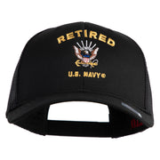 Retired US Navy Embroidered Solid Cotton Twill Mesh Prostyle Cap - Black OSFM