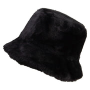 Women's Polyester Faux Fur Bucket Hat - Black OSFM