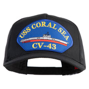 USS Coral Sea CV 43 Blue Patched Solid Cotton Twill 5 panel Mesh Back Cap - Black OSFM