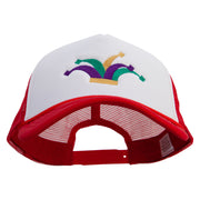Madi Gras Carnival Crown Embroidered Big Size Big Foam Mesh Truck Cap - White-Red XL-3XL