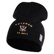 Veteran US Navy Symbol Embroidered 8 Inch Knit Short Beanie Made in USA - Black OSFM