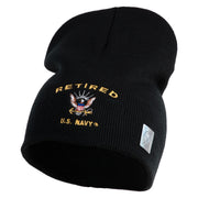 Retired US Navy Symbol Embroidered 8 Inch Knit Short Beanie Made in USA - Black OSFM