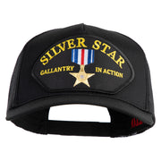 Silver Star Gallantry in Action Patched Solid Cotton Twill 5 panel Mesh Back Cap - Black OSFM