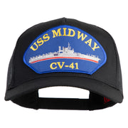 USS Midway CV 41 Blue Patched Solid Cotton Twill 5 panel Mesh Back Cap - Black OSFM