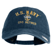 US Navy CPO Retired Military Embroidered Washed Solid Pigment Dyed Cotton Twill Brass Buckle Cap - Navy OSFM