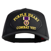 Purple Heart Combat Vet Patched Solid Cotton Twill 5 panel Mesh Back Cap - Black OSFM