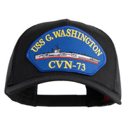 USS G. Washington CVN 73 Blue Patched Solid Cotton Twill 5 panel Mesh Back Cap - Black OSFM