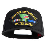 Operation Joint Endeavor United States Patched Solid Cotton Twill 5 panel Mesh Back Cap - Black OSFM