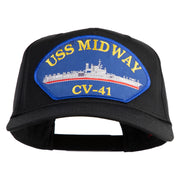 USS Midway CV 41 Blue Patched Solid Cotton Twill 5 Panel Prostyle Snap Cap - Black OSFM