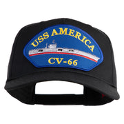 USS America CV 66 Blue Patched Solid Cotton Twill 5 Panel Prostyle Snap Cap - Black OSFM