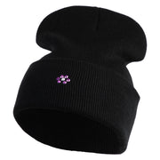Rhinestud Hotfix Purple Flower Iron On Glue Patched 12 Inch Long Knitted Beanie - Black OSFM