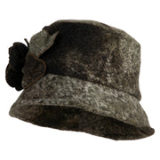 Women's Big Flower Boiled Wool Bucket Hat - Green OSFM