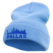 Dallas City Skyline Embroidered 12 Inch Long Knitted Beanie - Sky-Blue OSFM