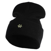 Rhinestud Hotfix Light Green Flower Iron On Glue Patched 12 Inch Long Knitted Beanie - Black OSFM