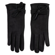 Women's Wrist Tie Faux Suede Gloves - Black OSFM