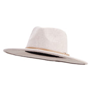 Women's Thin Leatherette Tie Large Brim Fedora Hat - Beige-Mix OSFM