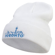 Linear Toronto Skyline Embroidered 12 Inch Long Knitted Beanie - White OSFM
