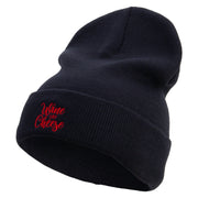 Wine and Cheese Embroidered 12 Inch Long Knitted Beanie - Navy OSFM