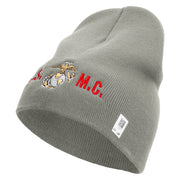 USMC Design Symbol Embroidered 8 Inch Short Beanie Made in USA - Dk-Ash OSFM