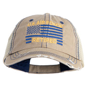 US Air Force Retired with Flag Embroidered Low Profile Special Cotton Mesh Cap - Khaki OSFM