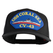 USS Coral Sea CV 43 Blue Patched Solid Cotton Twill 5 Panel Prostyle Snap Cap - Black OSFM