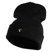 Animals Paw Prints Iron on Hotfix Patched 12 Inch Long Knitted Beanie - Black OSFM
