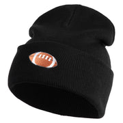 Embroidered Football Iron on Patch Patched 12 Inch Long Knitted Beanie - Black OSFM