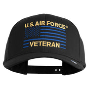 US Air Force Veteran with Flag Embroidered Retro Cotton Blend Snapback Cap - Black OSFM