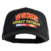 USMC Combat Veteran Patched Solid Cotton Twill 5 panel Mesh Back Cap - Black OSFM