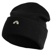 Tiny Rainbow Iron on Patched 12 Inch Long Knitted Beanie - Black OSFM
