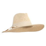Women's Fedora Crown 3.5" Flat Wide Brim Hat - Beige OSFM