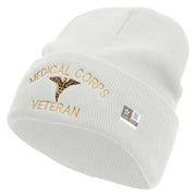 Licensed Medical Corps Veteran Embroidered 12 Inch Long Knitted Beanie - White OSFM