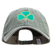 Shamrock Embroidered Big Size Washed Pigment Dyed Cap - Olive XL-3XL