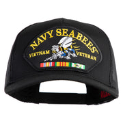 Navy Seabees Vietnam Veteran Patched Solid Cotton Twill 5 panel Mesh Back Cap - Black OSFM