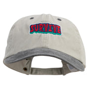 3D Survive Text Embroidered Pigment Dyed Wash Cap - Beige-Black OSFM